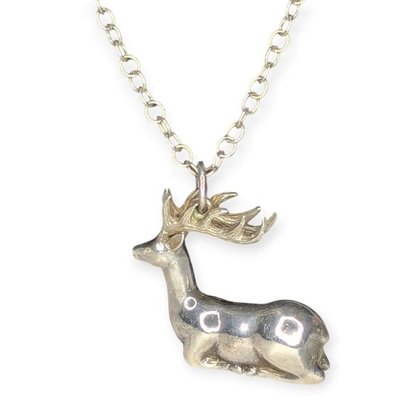 Silver Plate Deer/Reindeer Pendant & Chain Necklace - Picture 1 of 14